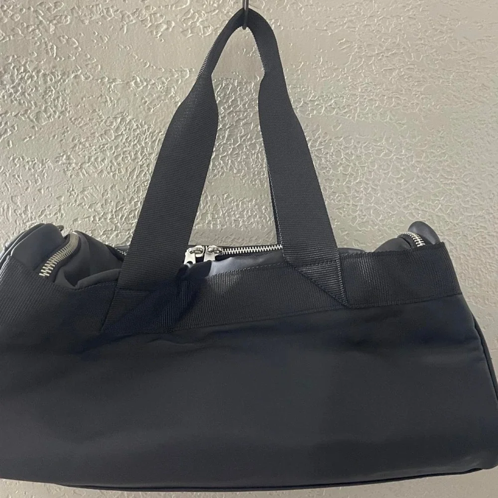NWT Versace black nylon duffle bag with white Greek key pattern